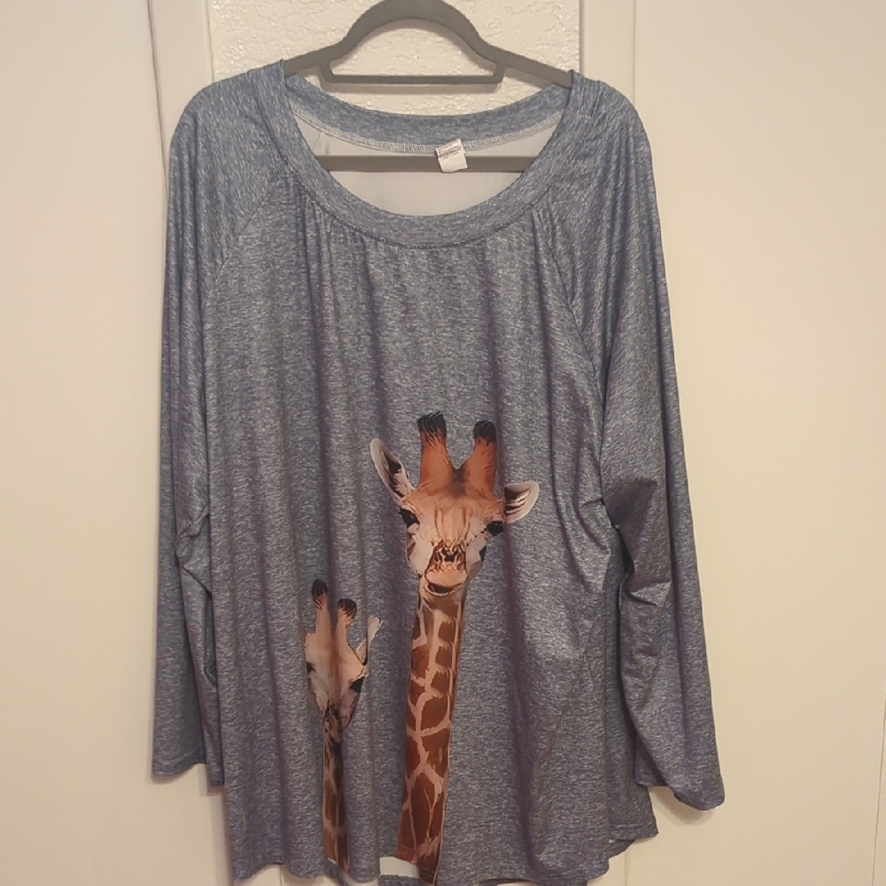 Blue Long Sleeve Giraffe Print Top